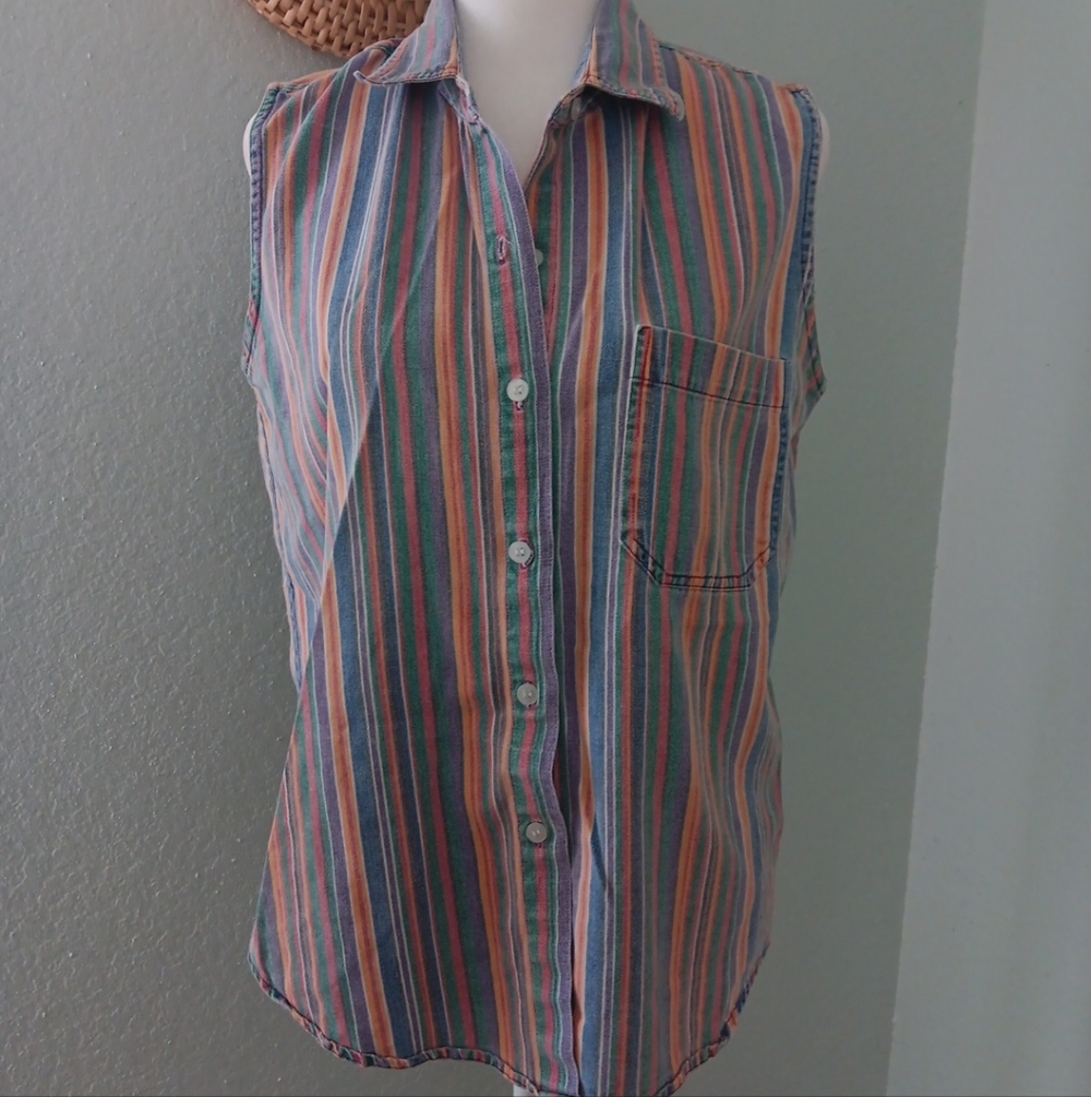 Vintage Andrews Blues Multicolor Striped Button-Up Shirt Sz M